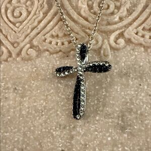 New Women’s 10”  Black and Silver Glitz twist Cross Pendant Necklace